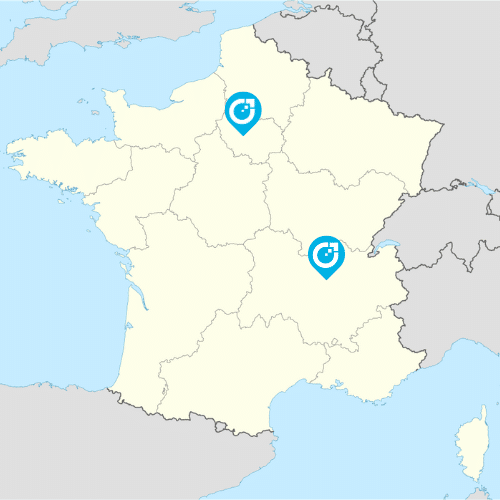 Map of the United Kingdom with two blue pins with a white Salesupply logo