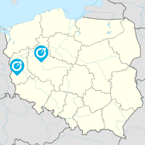 Map of the United Kingdom with two blue pins with a white Salesupply logo