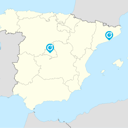 Map of the United Kingdom with two blue pins with a white Salesupply logo